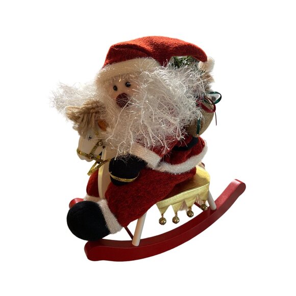 Vintage Santa Claus Plush on Rocking Horse Holiday Decoration Festive Christma - Picture 1 of 7